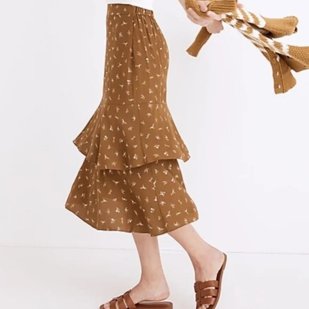 Madewell Ruffle Tiered Midi Skirt in Daisy Stitch Size Small